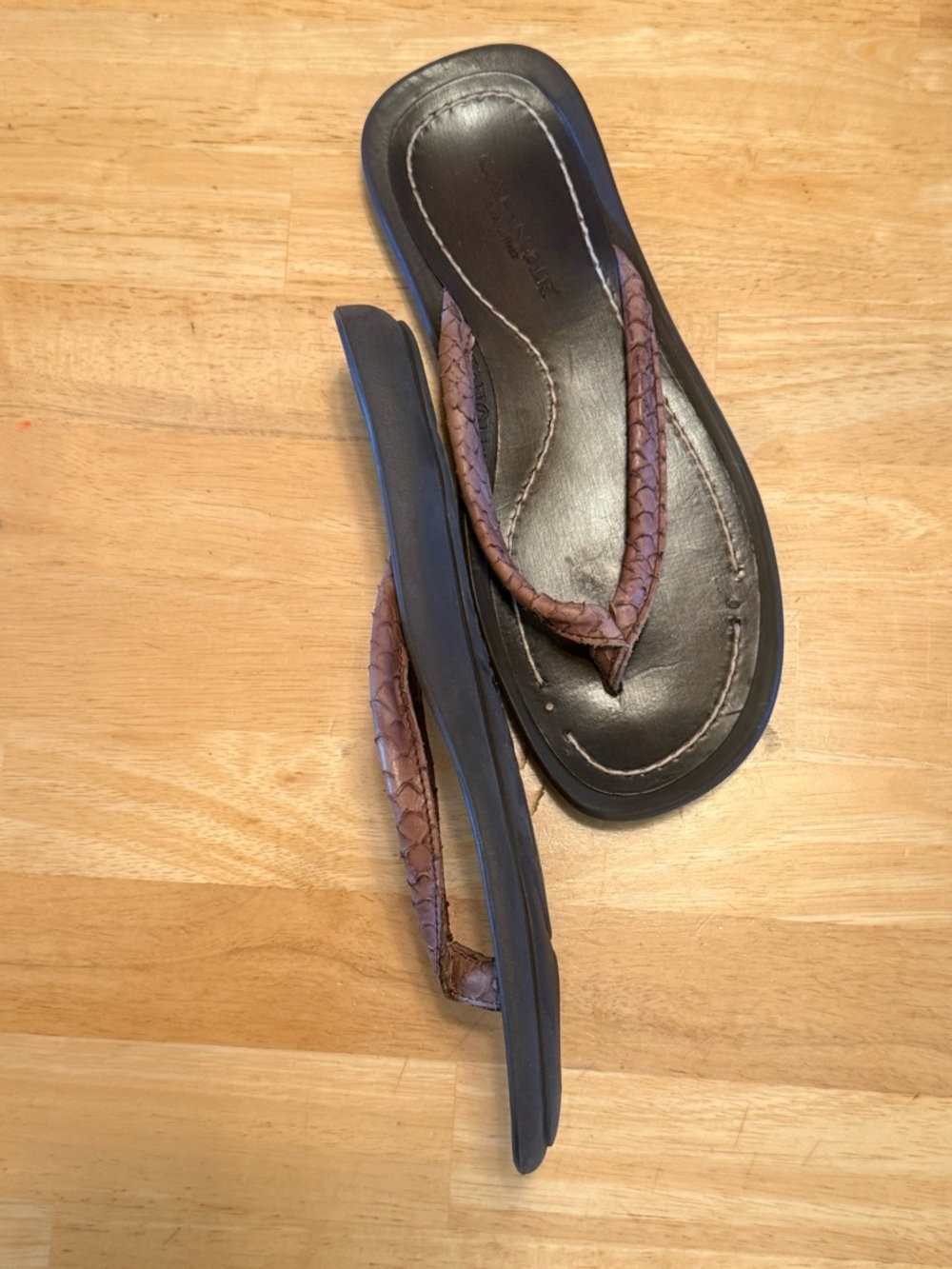 Brown Braided Thong Sandals - Black Footbed